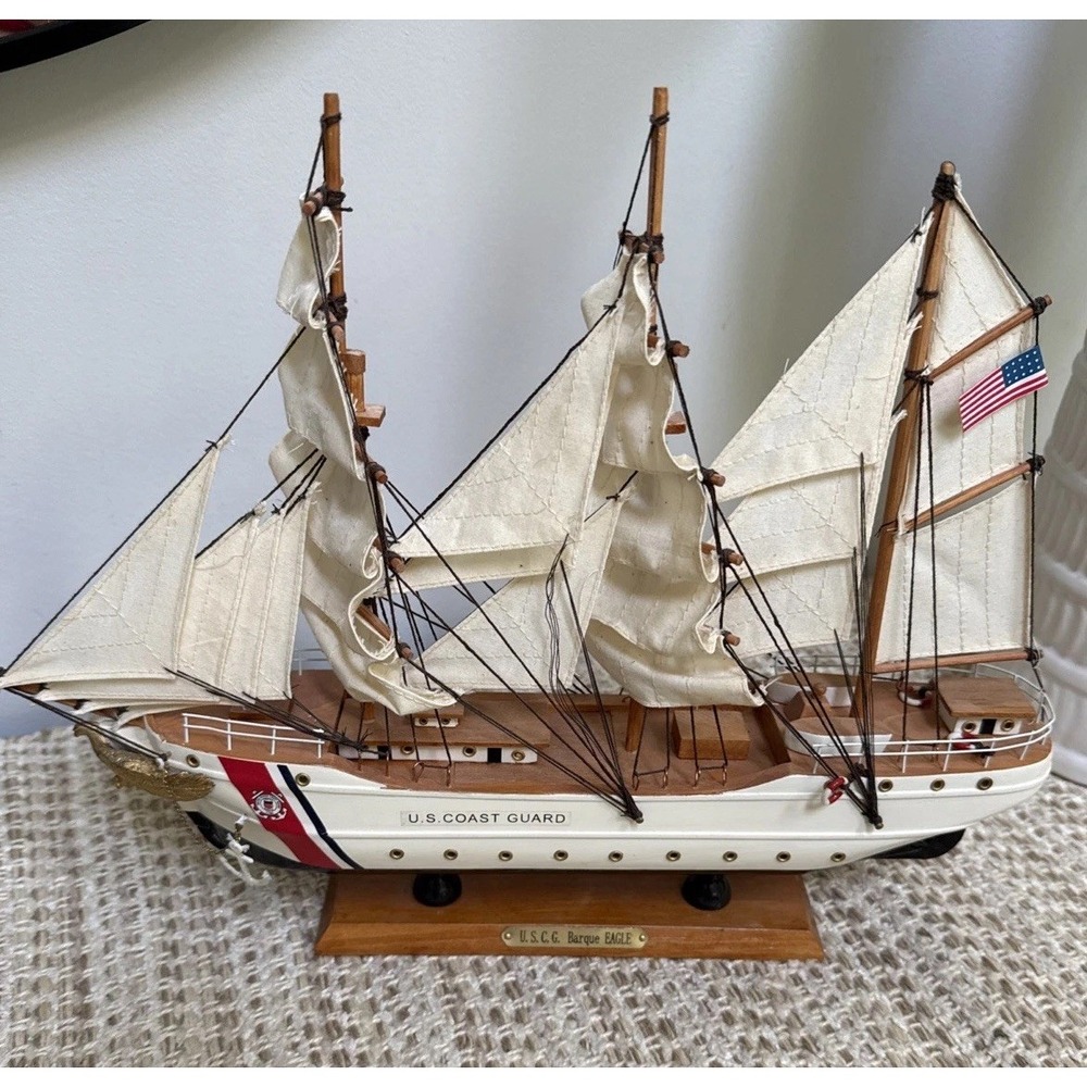 US Coast Guard Barque EAGLE Wood Model with SEMPER PARATUS USCG Music 14" Long